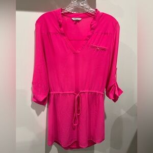 Naked Zebra Vibrant Pink Women's 3/4 Length V-Neck Dress Size Small